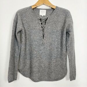 Part Two Women’s Grey Wool Blend Lace-Up V-Neck Sweater‎ Size Small